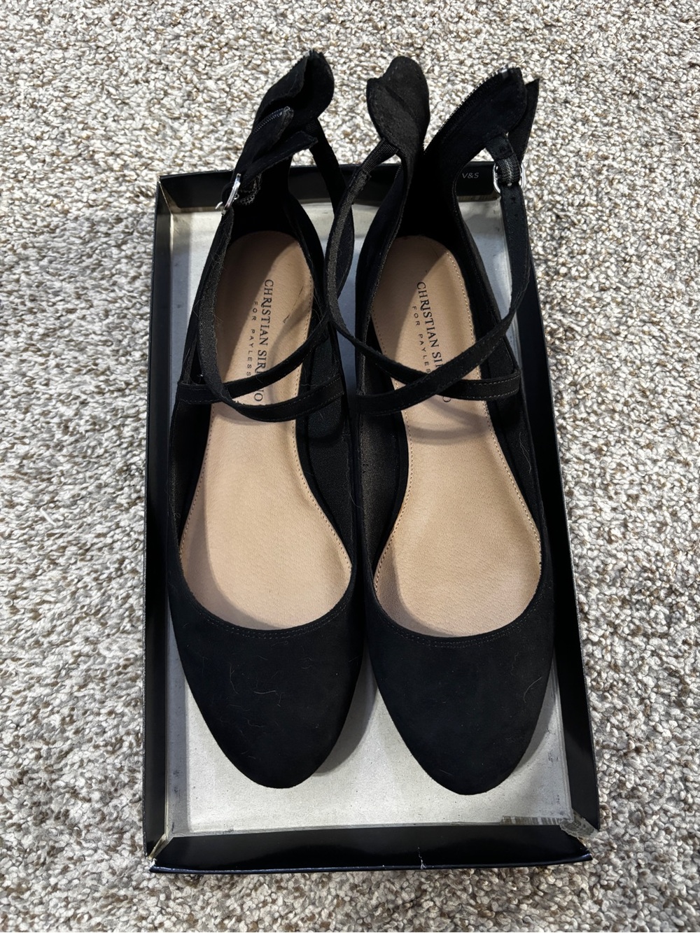 Christian Siriano Black Suede Crisscross Ankle Flats
